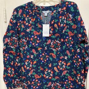 Croft & Barrow Women's Sz: PL Raglan Cotton Popover Blouse Navy Paisley NWT